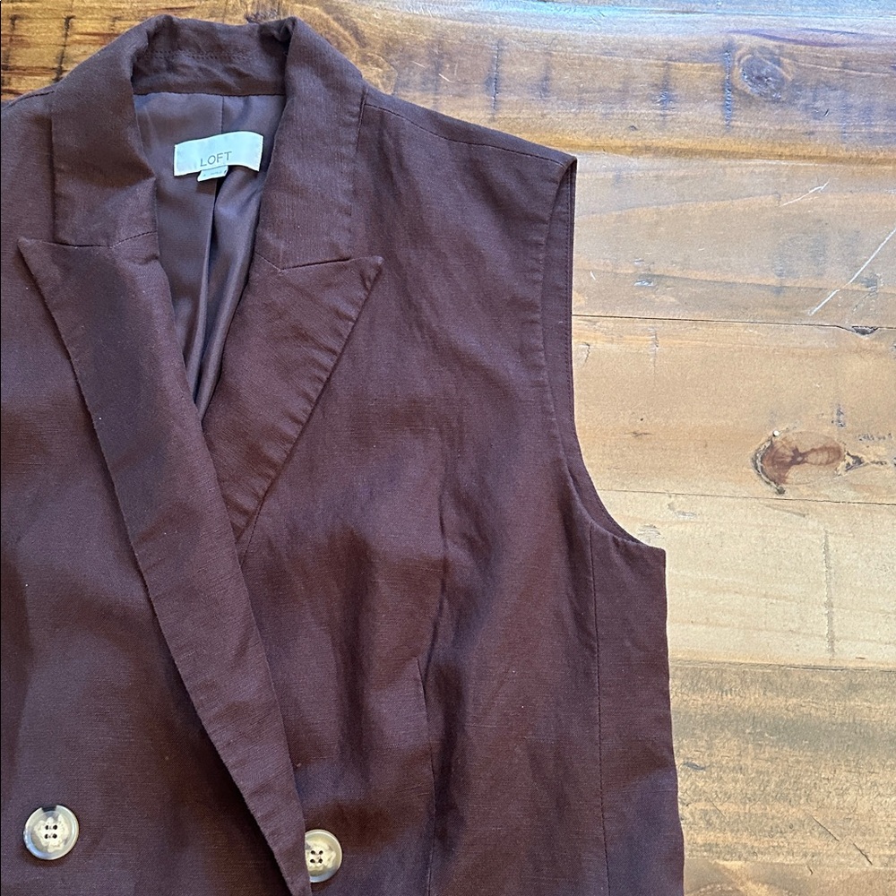 LOFT Chocolate Brown Sleeveless Blazer Vest - Picture 3 of 13